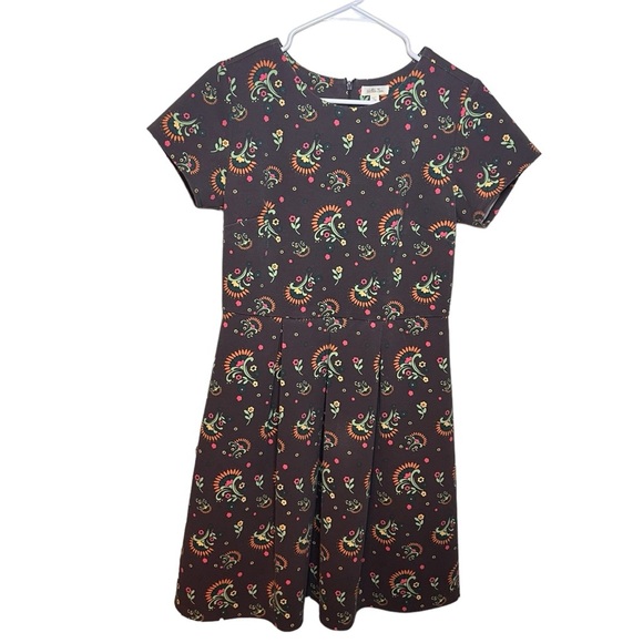 MATILDA JANE Brown Maja Ponte Short Sleeve Pleated Midi Dress Medium - Picture 1 of 4